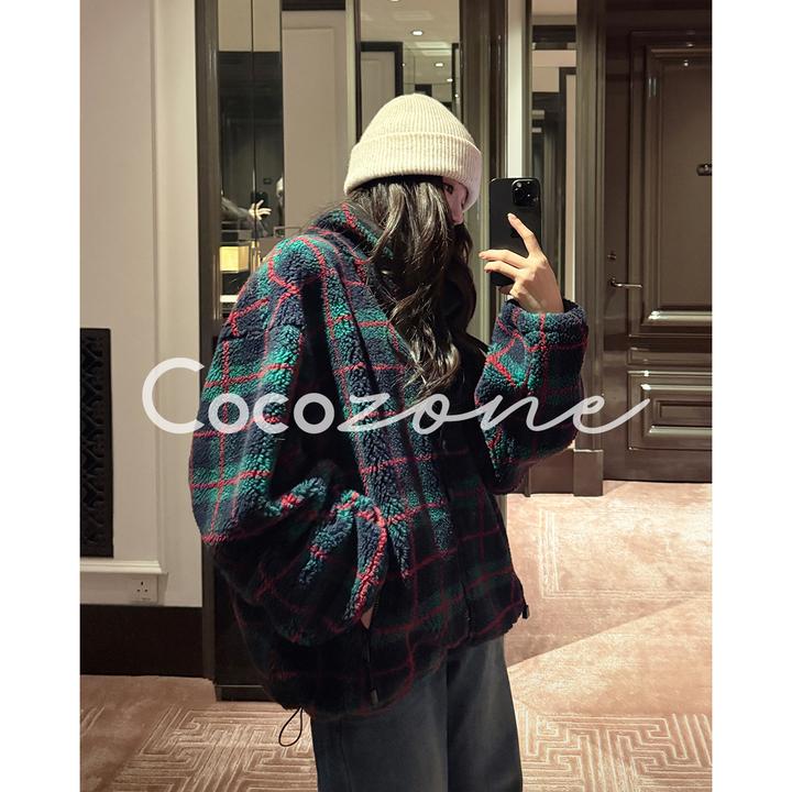 COCO ZONE 刘 一一 “圣诞格”绵羊毛混纺立领格纹外套 CD1A1680