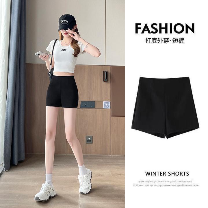 黑色短裤女夏外穿时尚百搭高腰显瘦小个子春秋辣妹拉链性感热裤