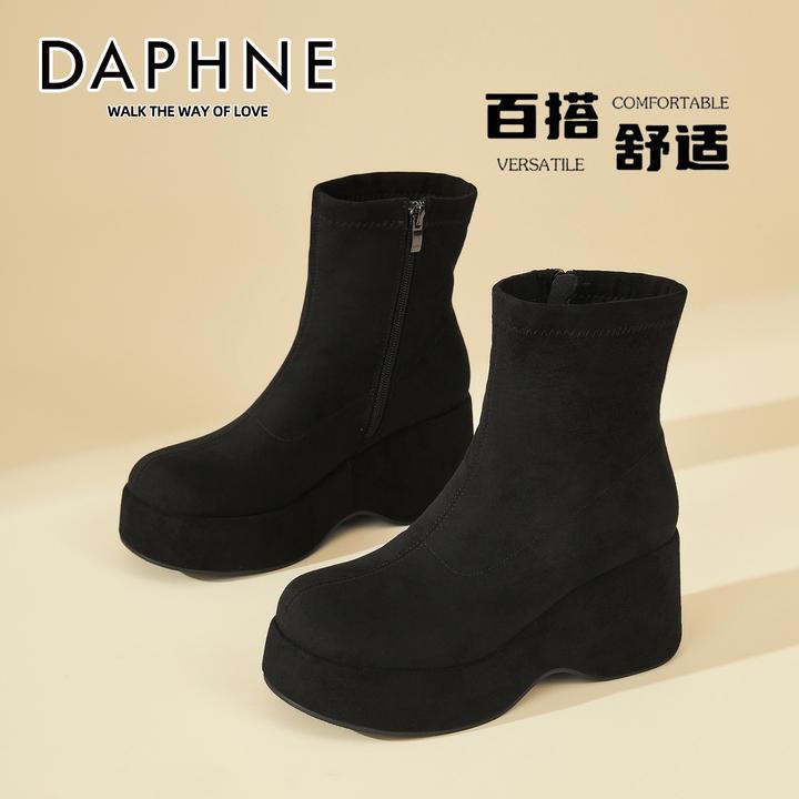 达芙妮法式气质显高瘦瘦靴子女2025秋冬季英伦风加绒保暖时尚短靴