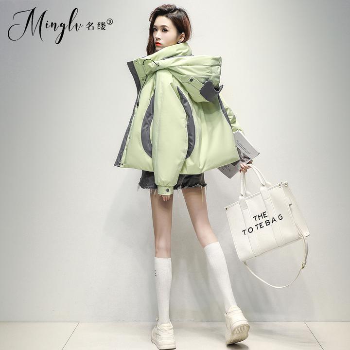 潮牌设计感短款羽绒服女2025冬季新款户外保暖派克服撞色工装外套