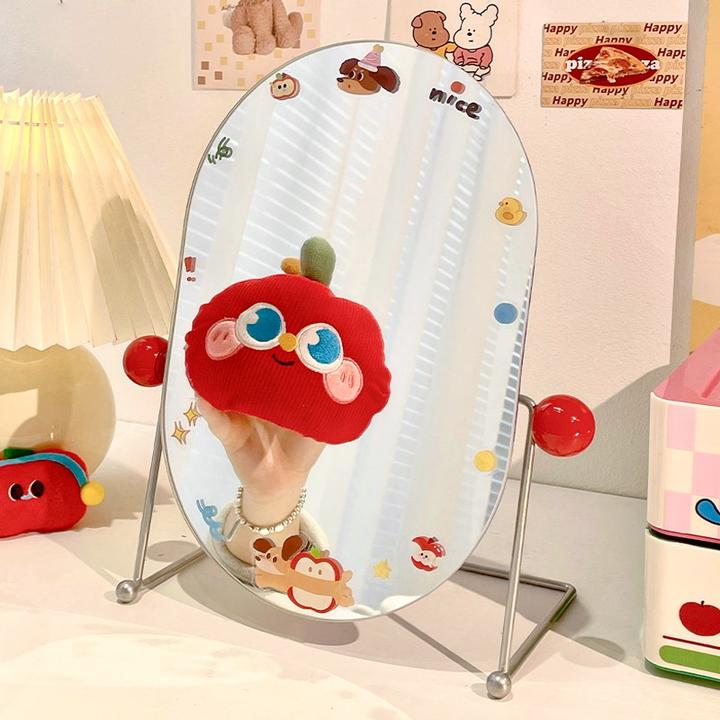 可爱化妆镜轻奢卧室桌面台式椭圆形大镜子铁艺学生宿舍专用梳妆镜