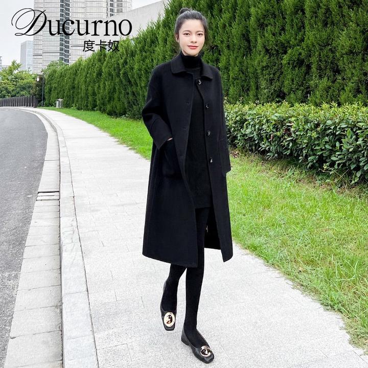 赫本风黑色双面呢大衣女中长款2026新款秋冬小个子毛呢外套加厚