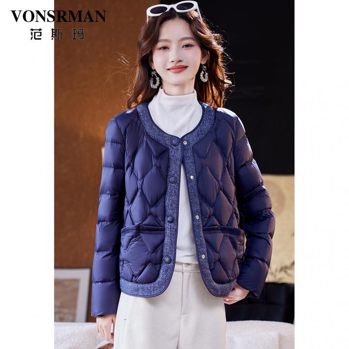 VONSRMAN简约圆领轻薄羽绒服女2025冬季时尚短款百搭休闲保暖外套