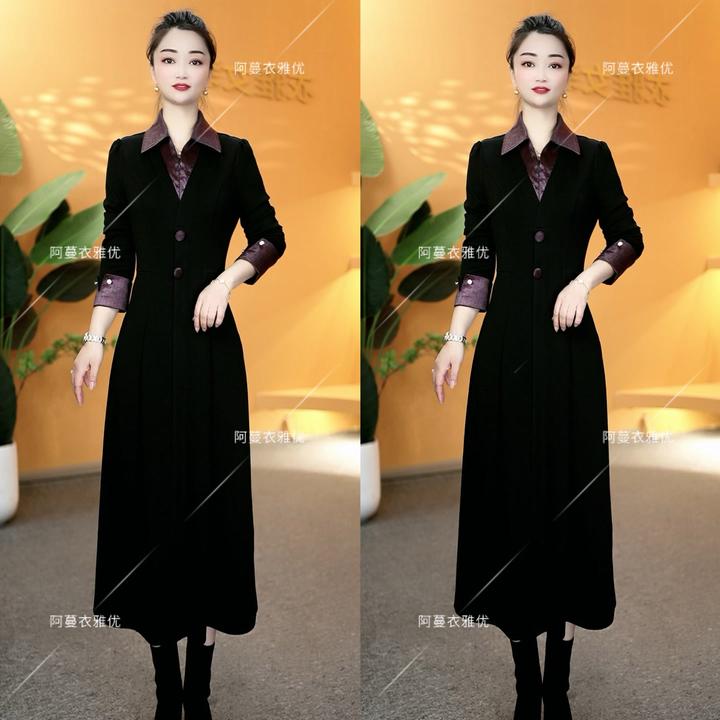 【衣雅严选】8127-1411#新款纳米软精纺拼接时尚款翻领显瘦连衣裙