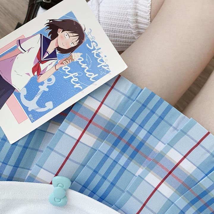 北璃酱原创jk制服 晴川 蓝色显白学院风正版高腰百褶格裙甜美校供