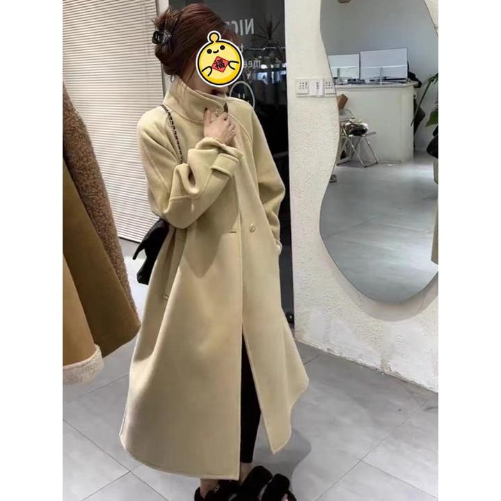 韩版小个子双面羊毛大衣冬季新款毛呢外套女宽松显高显瘦妮子上衣