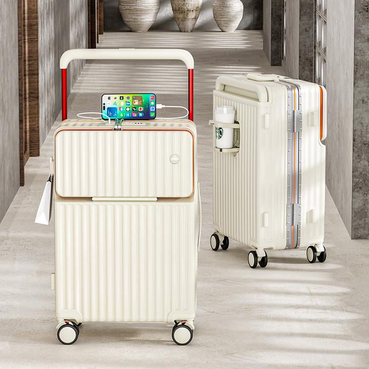 OTA前开口行李箱女新款宽拉杆20寸多功能商务登机箱小型旅行箱男