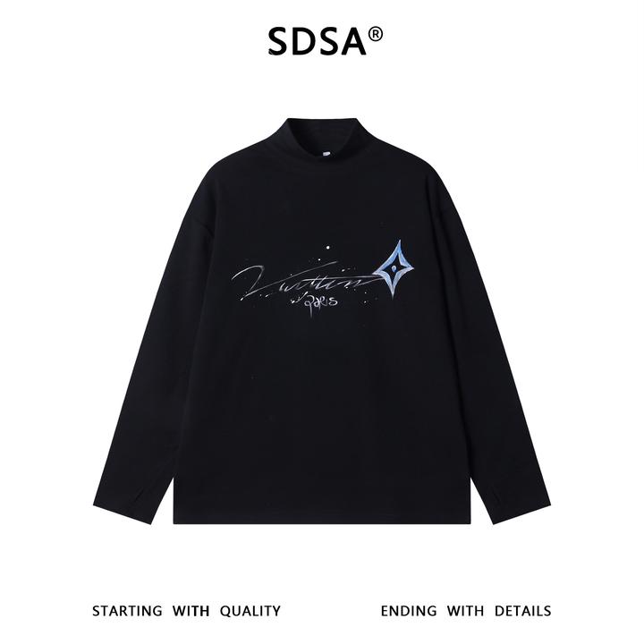 SDSA男士秋冬新款痞帅男装潮牌手绘字母半高领长袖T恤百搭打底衫
