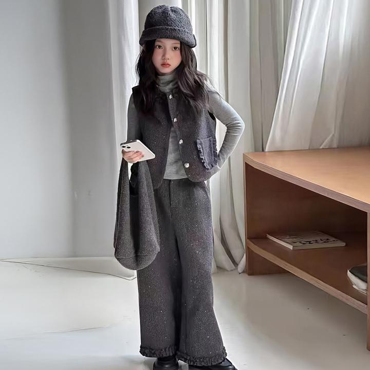 女童秋装套装爆款洋气2025新款时髦女孩高级感小香风秋冬三件套潮