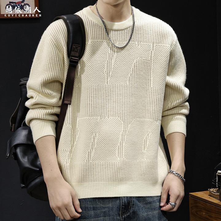提花针织重磅简约2025新款圆领休闲毛衣男秋冬季宽松大码高端衣服