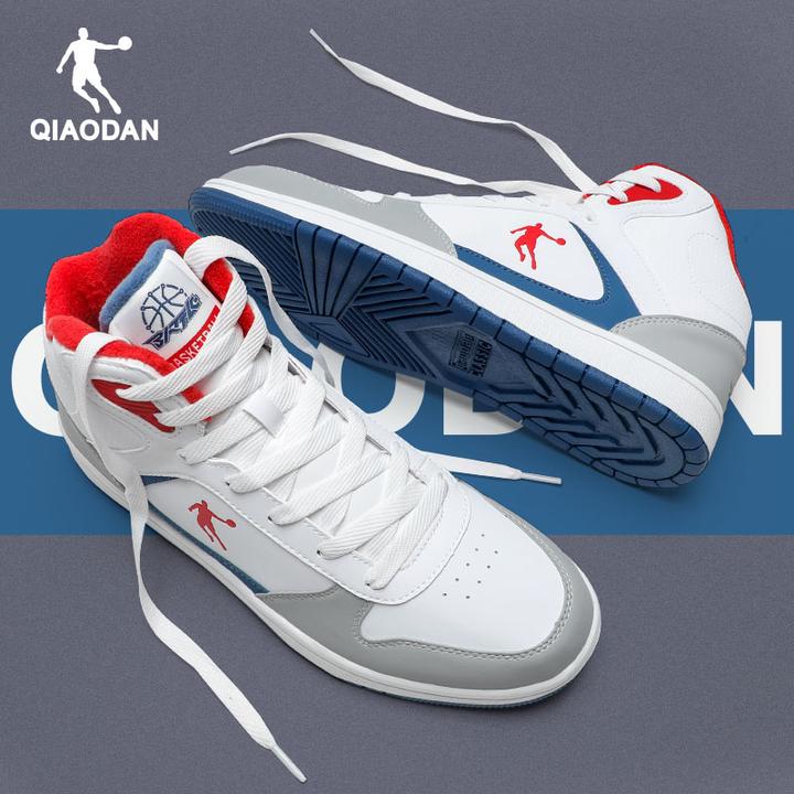 乔丹男鞋高帮板鞋冬季加绒保暖棉鞋休闲运动鞋皮面男厚底跑步鞋子