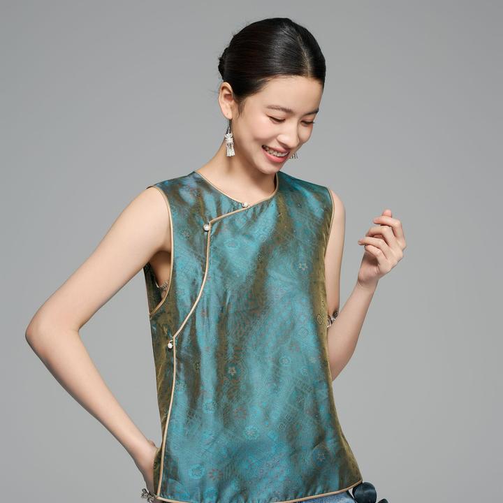 初见十三娘『夏至』手工高定桑蚕丝鎏金丝马甲新中式国风夏季清凉