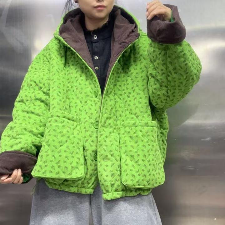 连帽碎花大口袋加棉加厚外套148561