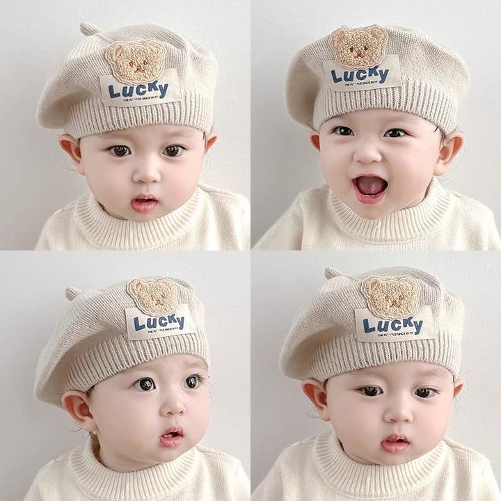 婴儿帽子秋冬针织帽婴幼儿毛线帽儿童画家帽春秋款女宝宝贝雷帽TZ