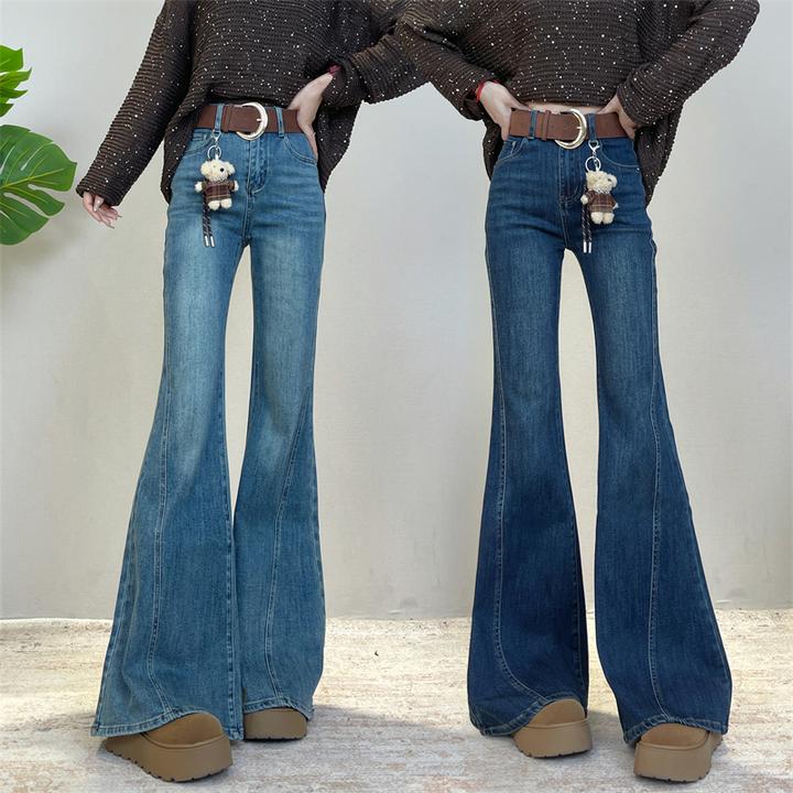 迪否高腰显瘦直筒喇叭裤女冬季2025新款不贴腿垂感时尚牛仔裤6329