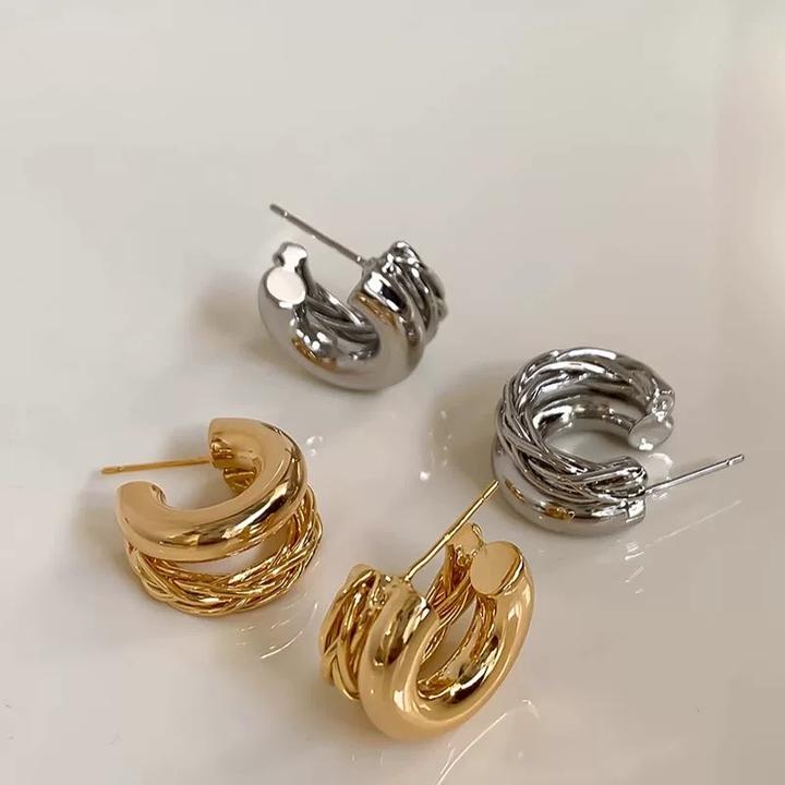 铜合金耳饰 圈圈耳饰法式金属耳环气质百搭耳钉金色耳环甜酷休闲