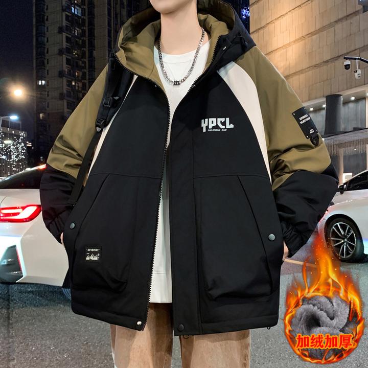 Mexican/稻草人秋冬休闲加绒加厚连帽宽松夹保暖帅气克男潮流外套