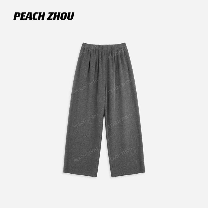 『PEACHZHOU』弹力针织垂感纯色宽松直筒休闲裤松紧腰百搭阔腿长裤