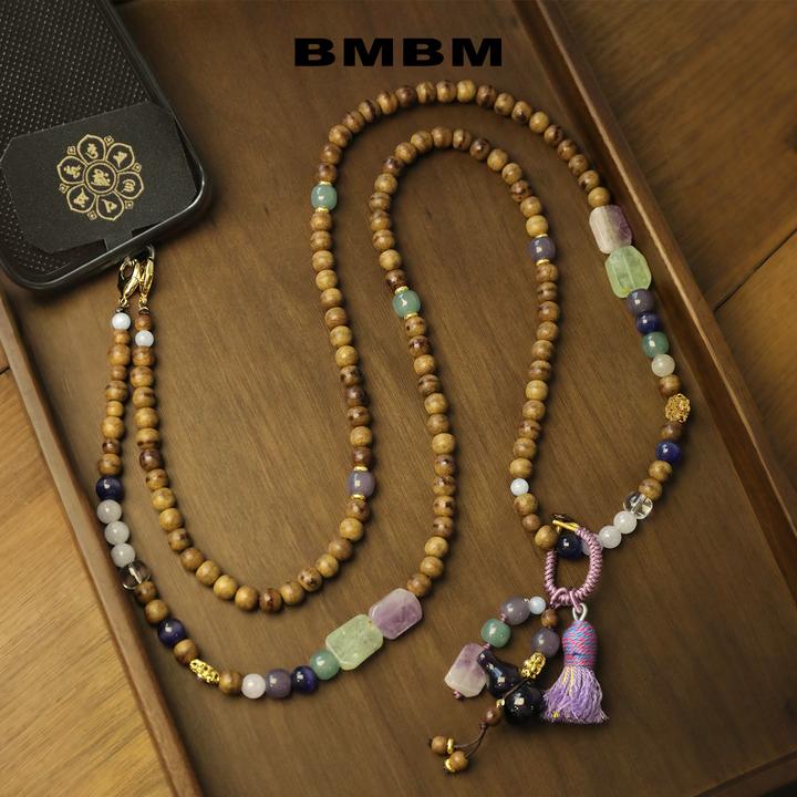 BMBM沉香玉石紫水晶葫芦斜挎链 新中式串珠手机链挂件国风斜挎