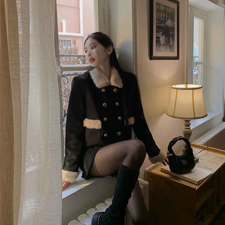 秋冬爆款潮牌新款加厚短款直筒宽松显瘦小香风毛呢翻领时尚外套