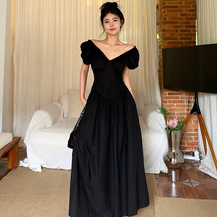 大码胖MM韩版新款御姐长裙装法式气质赫本风V领洋气衣服女连衣裙