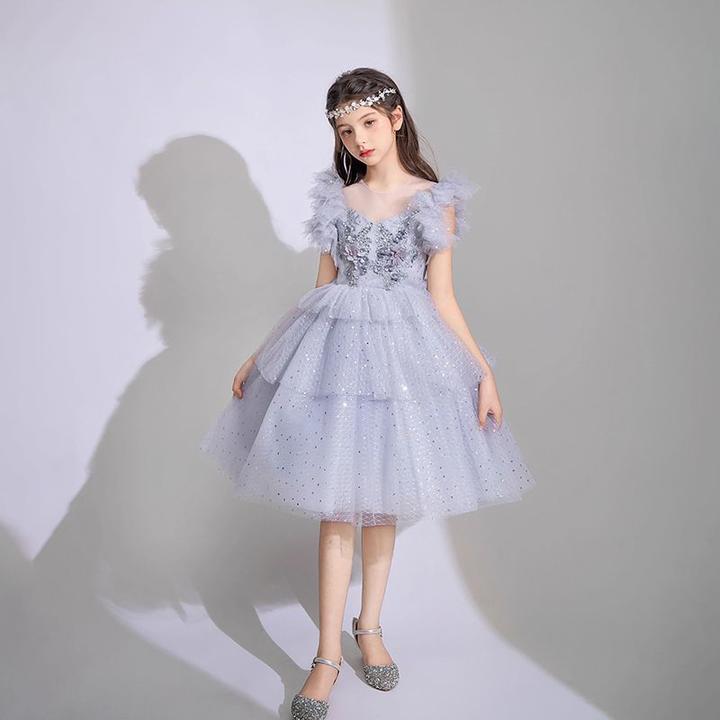 戴维贝拉儿童礼服公主裙主持人小女孩高端演出服2025新款走秀夏季