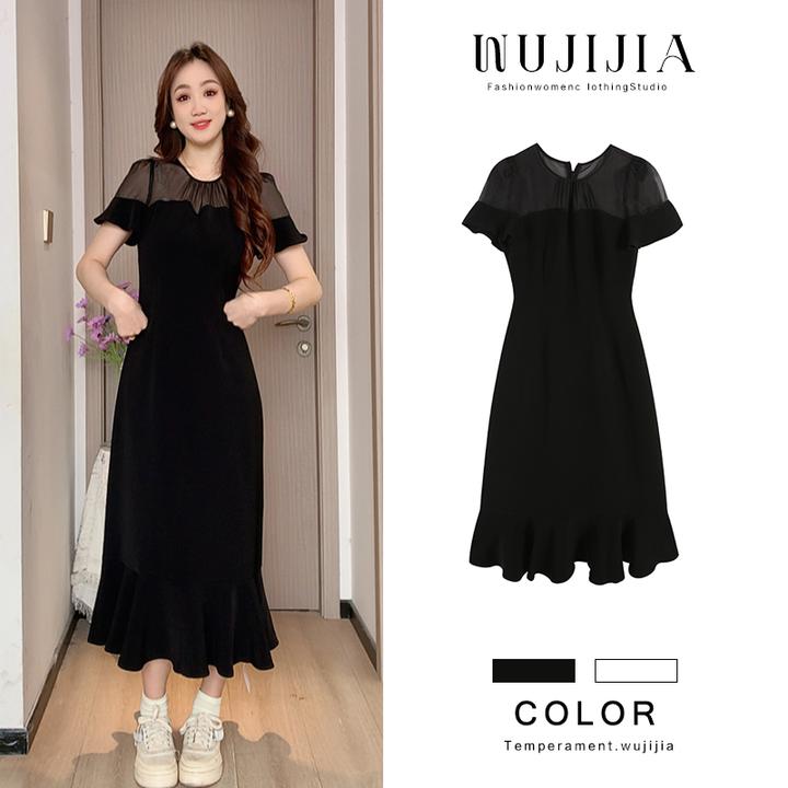 五季家大码女装夏季气质显瘦黑色长款/短款连衣裙ZL108391