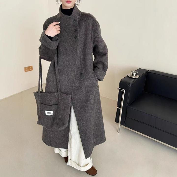2025双面羊绒大衣女秋冬新款高级感立领廓形宽松简约羊毛呢子外套