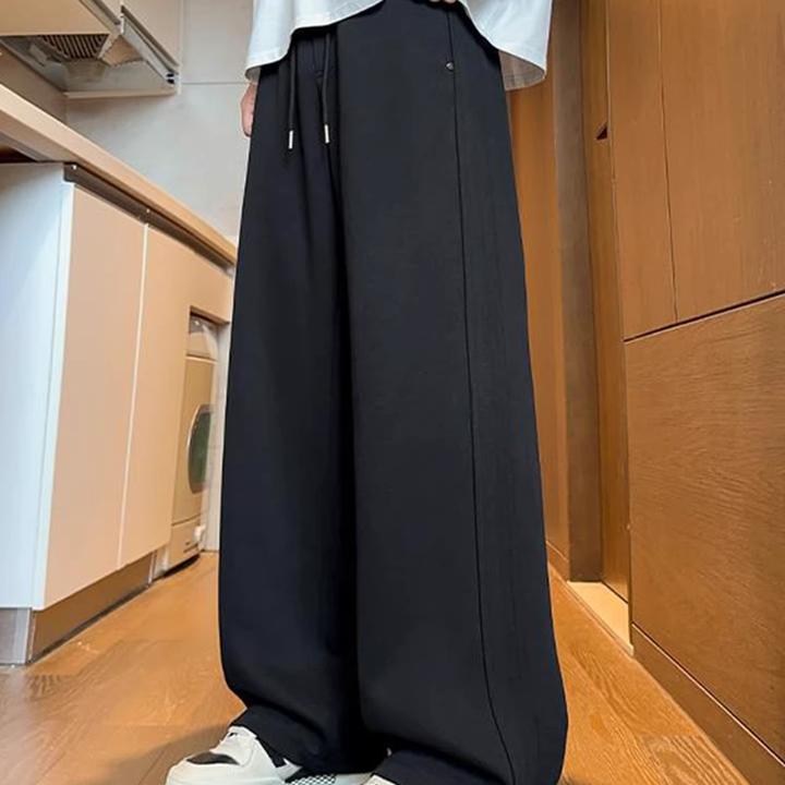 黑色美式重磅卫裤男款秋季垂感慵懒阔腿裤子青少年直筒运动休闲裤