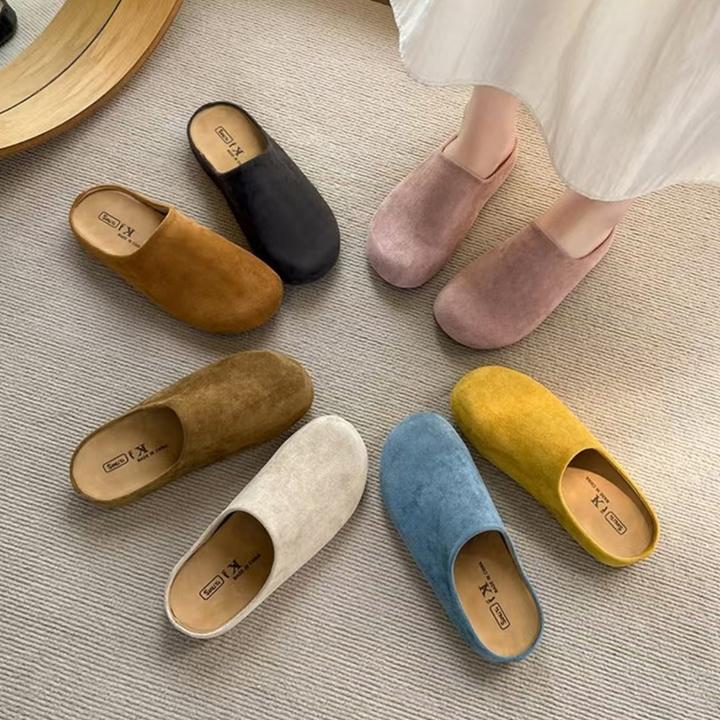 厚底复古勃肯鞋包头半拖鞋女2025春夏秋新款一脚蹬外穿懒人单鞋子