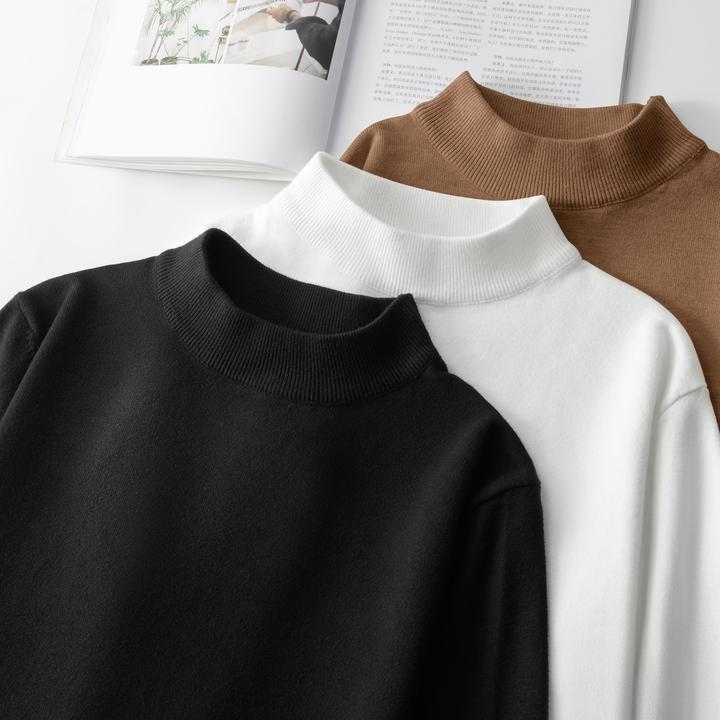 黑色半高领毛衣男款春秋冬季男士加绒中领内搭针织打底衫上衣男装