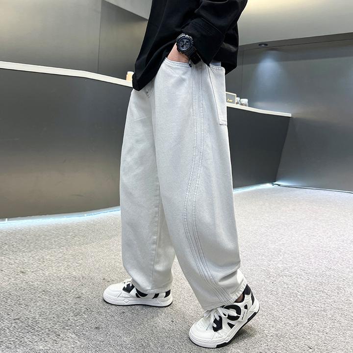 男童浅色牛仔裤春秋8-15岁儿童弯刀裤直筒休闲裤子百搭夏季中大童