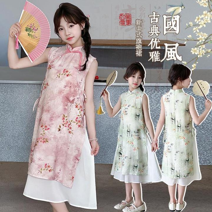 新中式女童旗袍裙汉服连衣裙夏季表演服2025新款儿童改良国风裙子