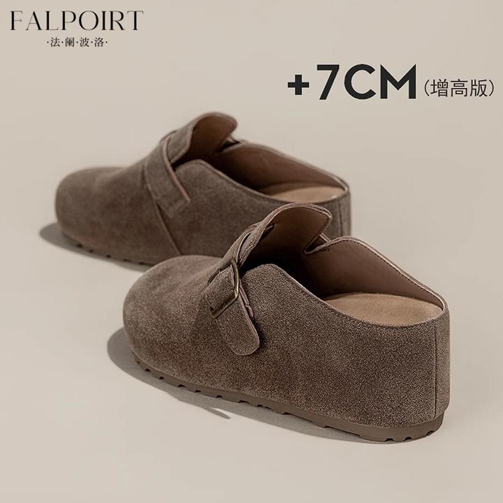 FALPOIRT厚底增高勃肯鞋女高级感复古皮带扣包头半拖鞋外穿潮百搭