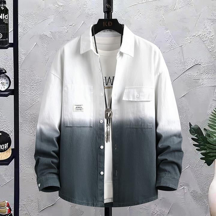 男士服饰长袖衬衫春秋男青少年时尚潮流休闲渐变寸衫痞帅百搭外套