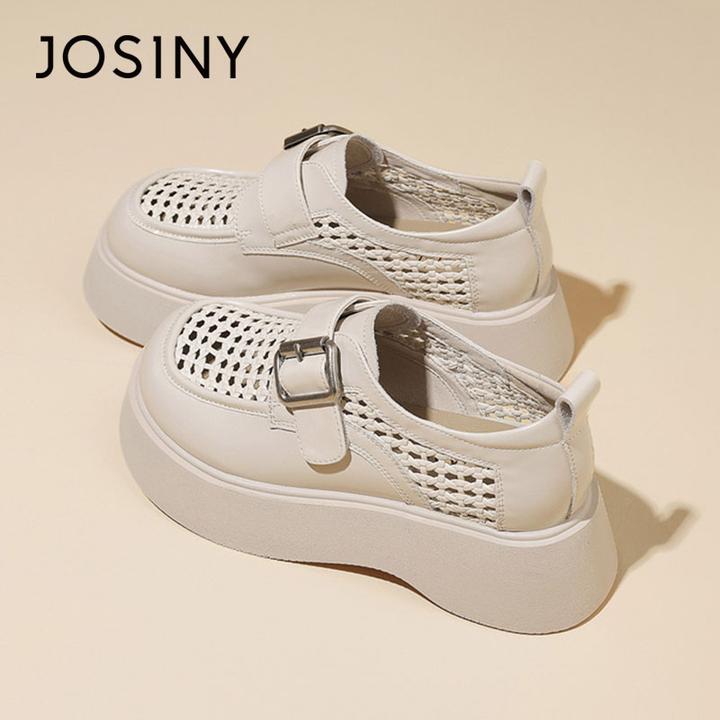 卓诗尼英伦风厚底凉鞋小个子小皮鞋女2025夏季新款网面透气乐福鞋