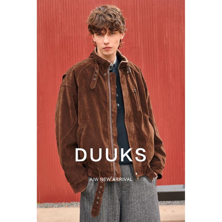 DUUKS植绒pu皮座山雕羊羔毛男外套加绒加厚秋冬季仿皮毛一体夹克