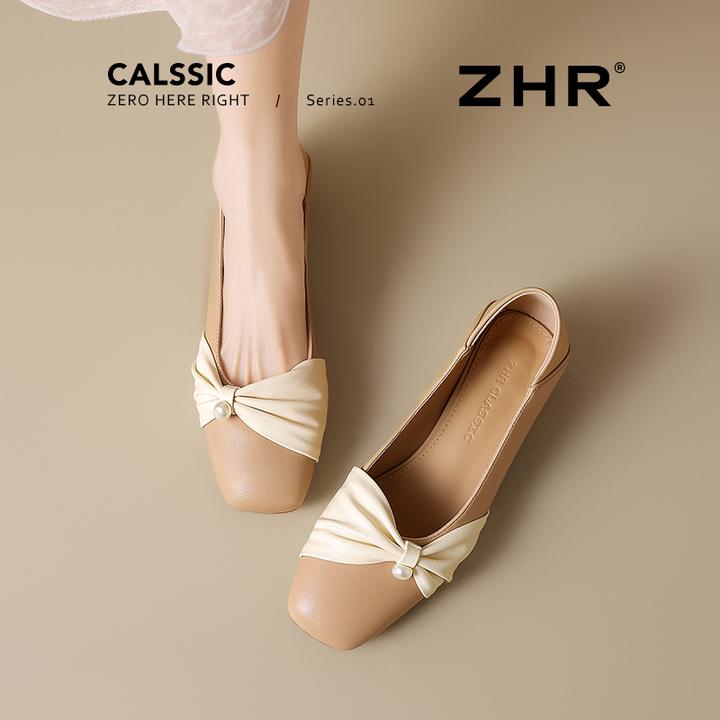 ZHR单鞋女士鞋子女款新款洋气玛丽珍粗跟一脚蹬软底舒服平底百搭