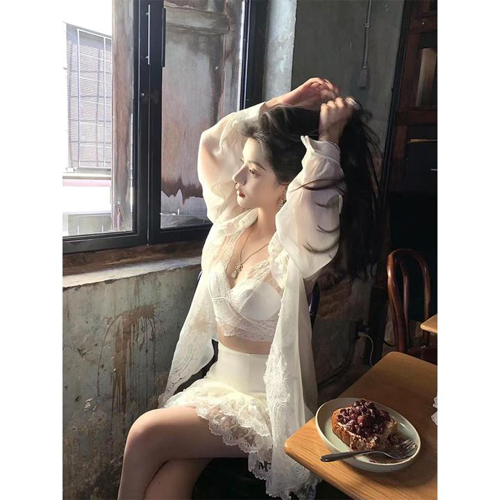 2025夏季新款ins气质御姐范薄款防晒开衫配蕾丝吊带上衣配半身裙