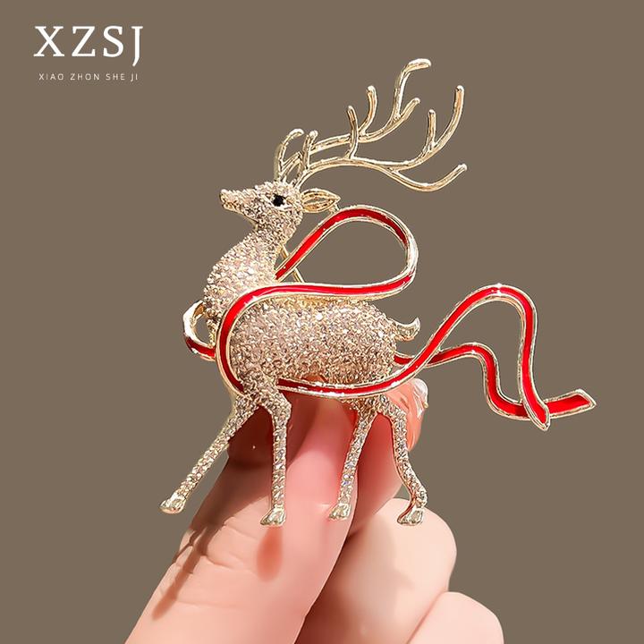 铜锆石胸针 一鹿有你 新款仙气麋鹿别针高档男女轻奢胸花大衣配饰