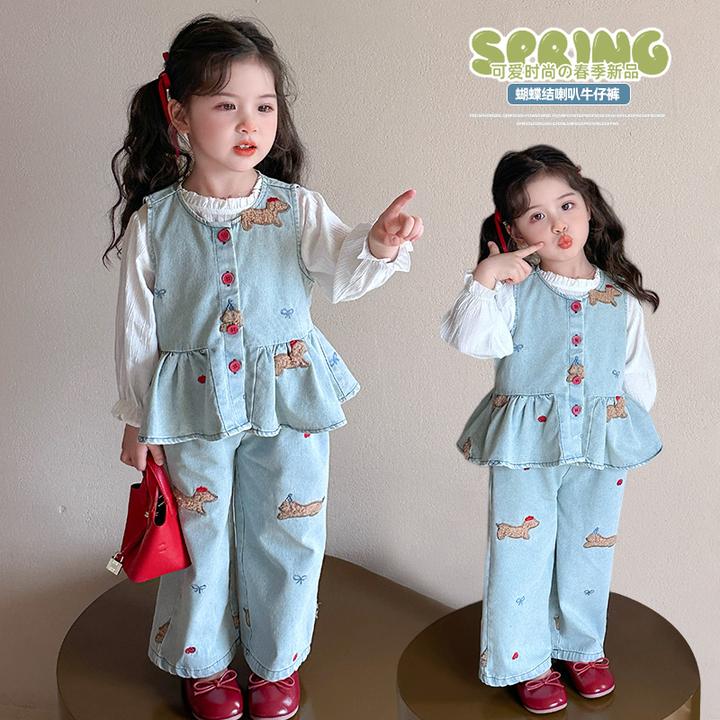 女童休闲套装2025新款儿童春秋季时髦洋气三件套小童长袖时尚童装