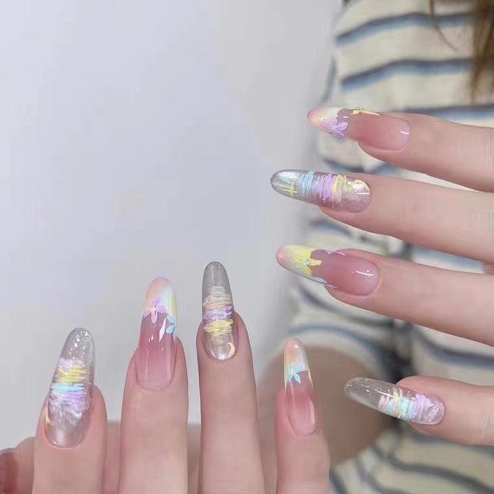 新款爆款穿戴甲用品春夏莫奈花园油画美甲高级感显白ins美甲片