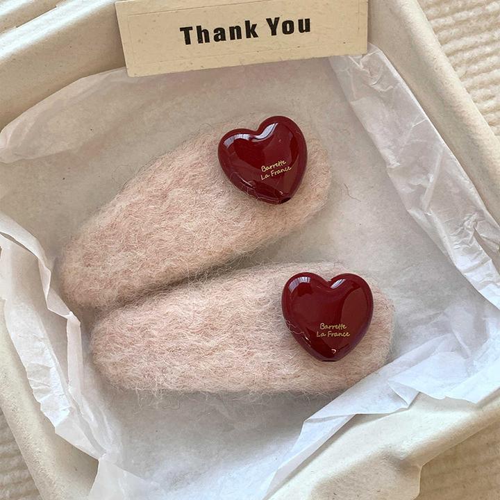 糯叽叽！韩系甜美少女感毛绒爱心bb夹侧边刘海夹洋气百搭碎发头饰