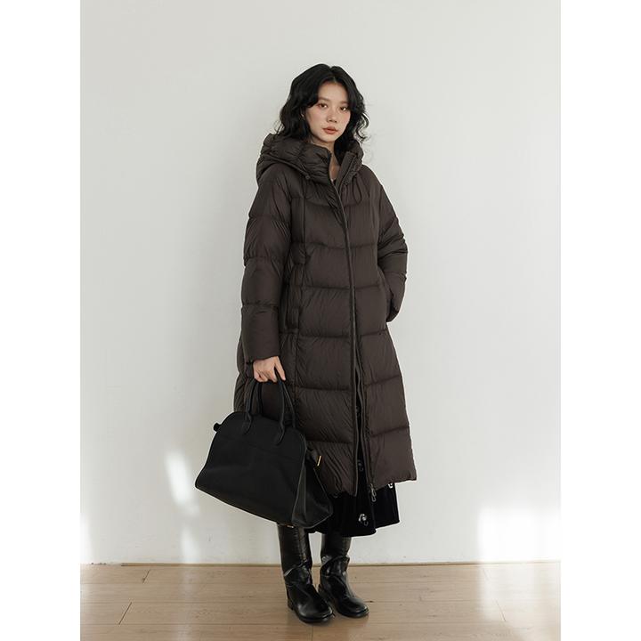 vastand维尚 冬季连帽长款斜纹羽绒服女设计感排骨大被子鸭绒服