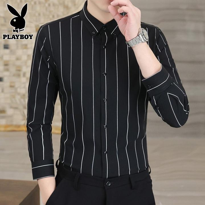 PLAYBOY花花公子修身商务时尚潮流帅气韩版春秋季薄款衬衫男士长