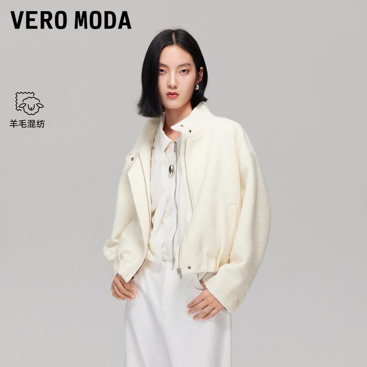 Vero Moda短外套2025冬季新款含绵羊毛落肩宽松拉链外套325348003