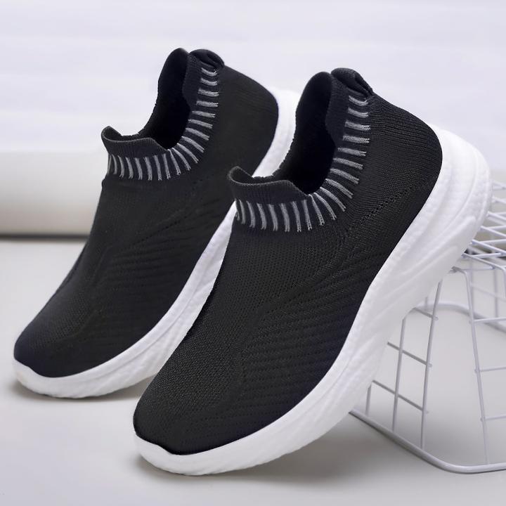 鞋子女百搭新款聚氨酯轻便一脚蹬妈妈鞋飞织透气休闲鞋浅口单鞋