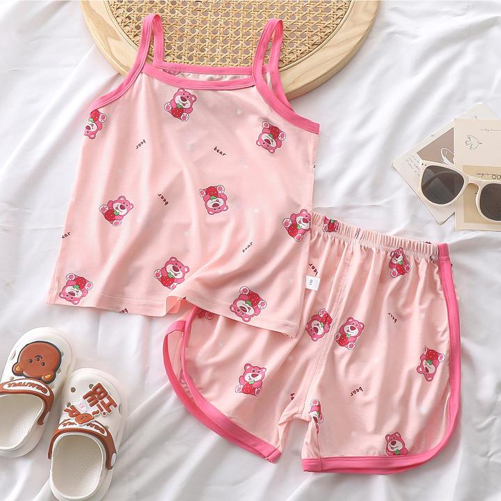 新款2025夏季女童吊带套装儿童薄款睡衣家居服中小童背心短裤韩版