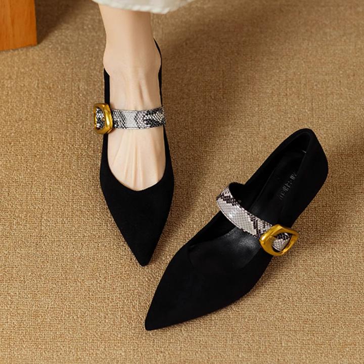 磨砂细跟中跟单鞋女2025春季新款一字带扣尖头仙女风玛丽珍鞋女