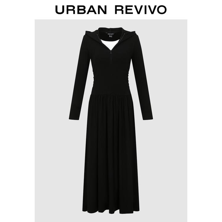 UR2025秋季新款女休闲撞色假两件连帽连衣裙UWH750118+